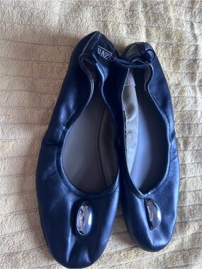 Zara black Leather Ballet Flats with Silver Accent